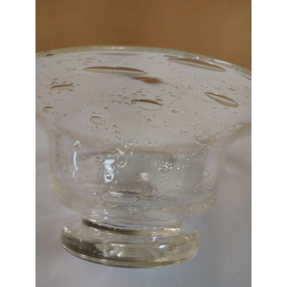 Vintage Hand Blown Bubble Glass Footed Bowl 8" Round 4" Tall - Picture 11 of 13